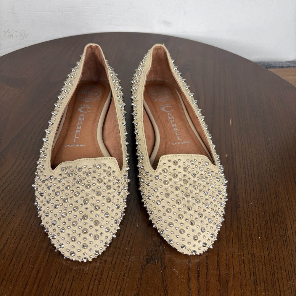 Jeffrey Campbell Martini Loafer Shoes Women's 7.5 Nude Studded Spiked Flats - Picture 10 of 16